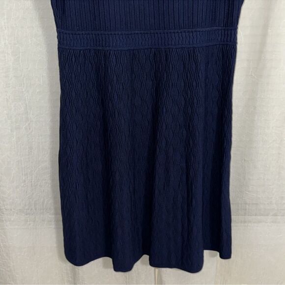 Tory Burch L LIAM Navy Knit Fit-and-Flare Textured Sleeves Dress - Picture 13 of 15